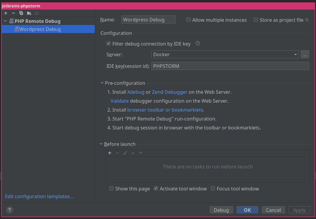 PhpStorm new configurations dialog