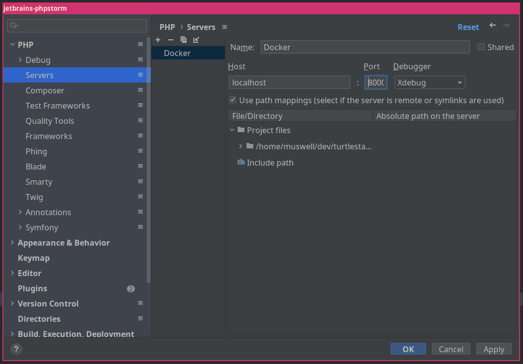 PhpStorm new server dialog